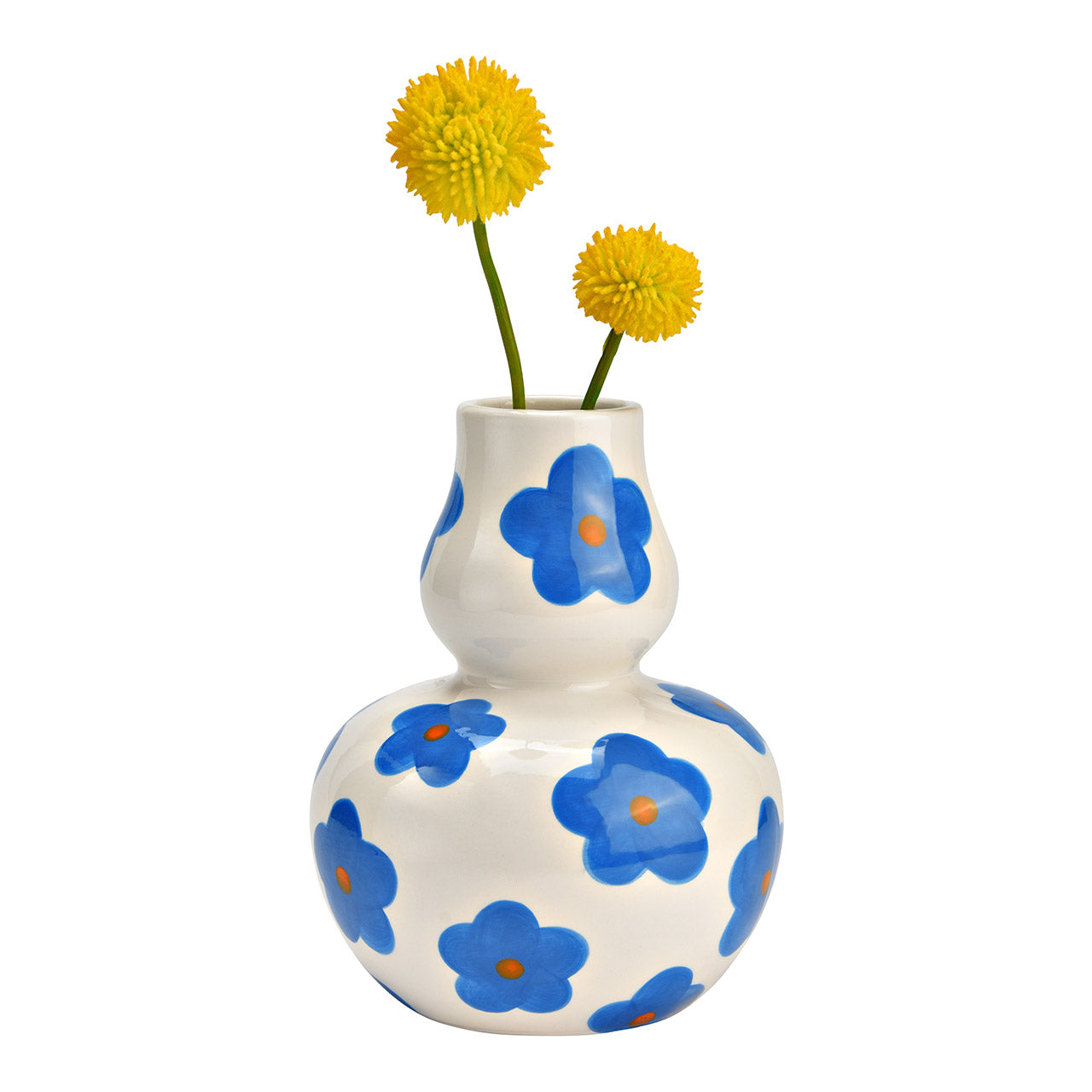 Vase céramique fleurs bleues