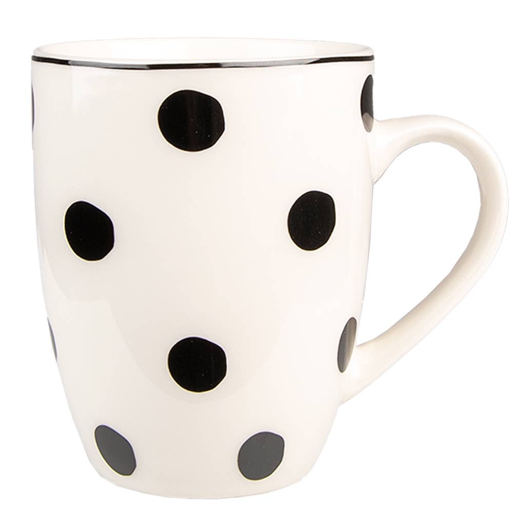 Mug 350 ml Tasse à thé à pois en porcelaine blanche et noire