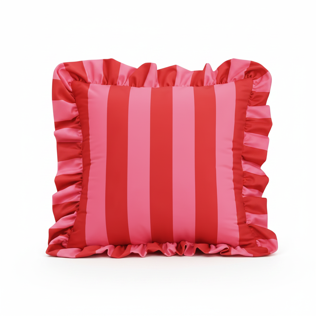 Housse de coussin rayée à volants