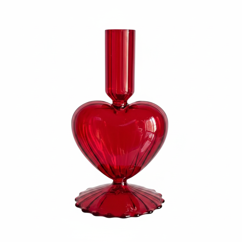Bougeoir Cœur en verre rouge 16.5 x 8 cm