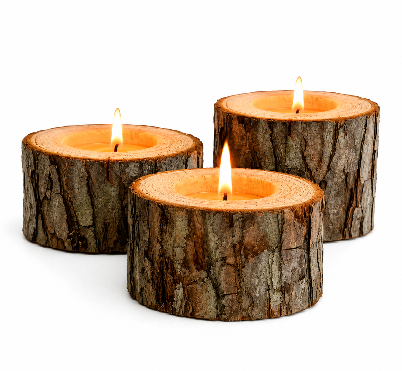 Lot de 3 bougeoirs en bois naturel