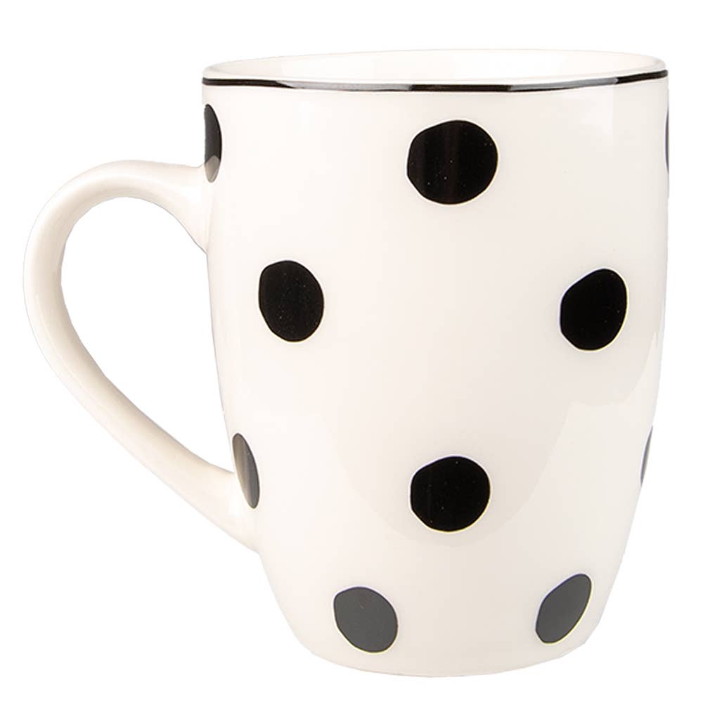 Mug 350 ml Tasse à thé à pois en porcelaine blanche et noire