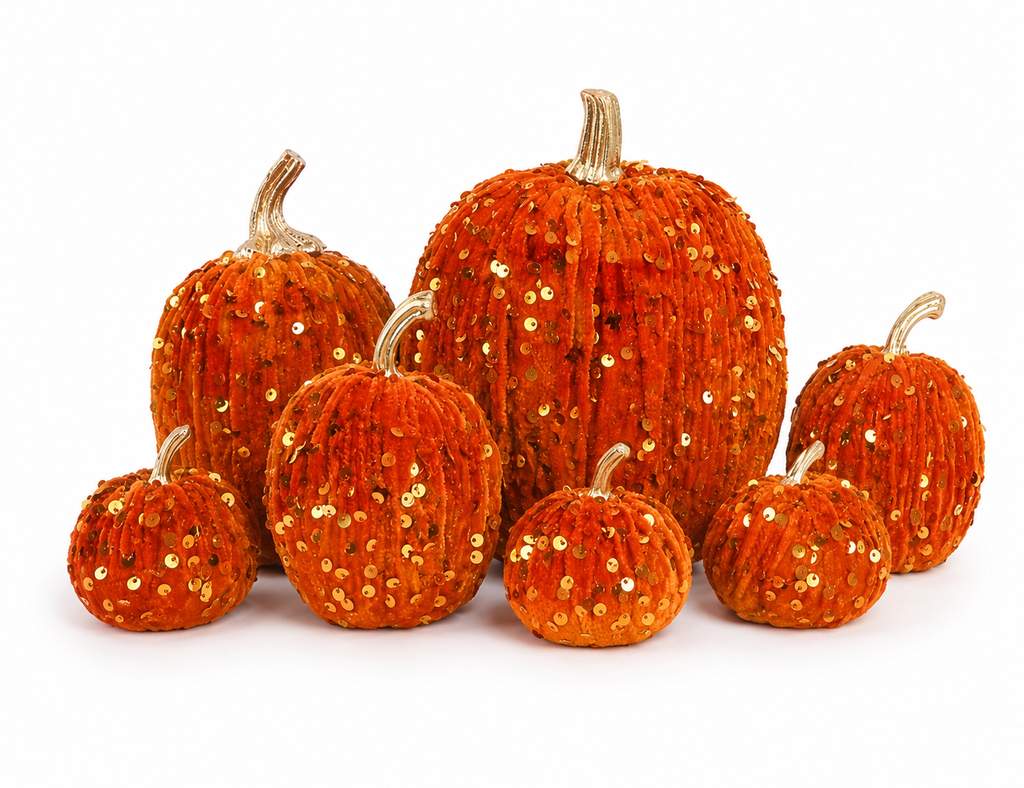 Citrouilles décoratives velours et sequins
