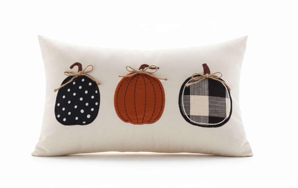 Housse de coussin Citrouilles brodées – 30 × 50 cm