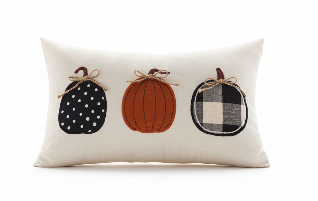 Housse de coussin Citrouilles brodées – 30 × 50 cm