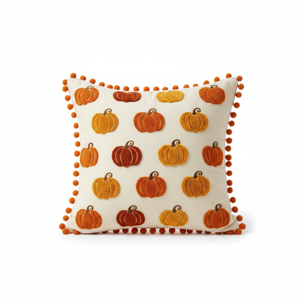 Housse de coussin brodée d'automne – 45 × 45 cm