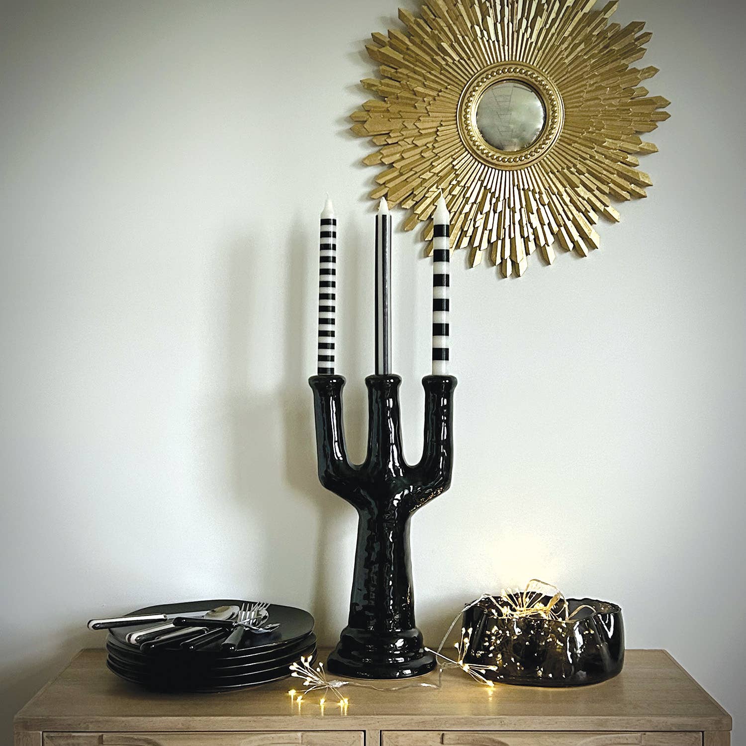 Set of 4 candles long Paul black D2 1 H25cm