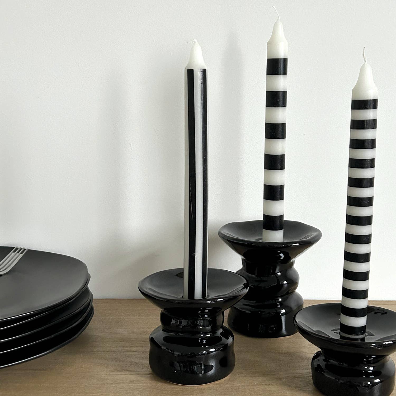 Set of 4 candles long Paul black D2 1 H25cm