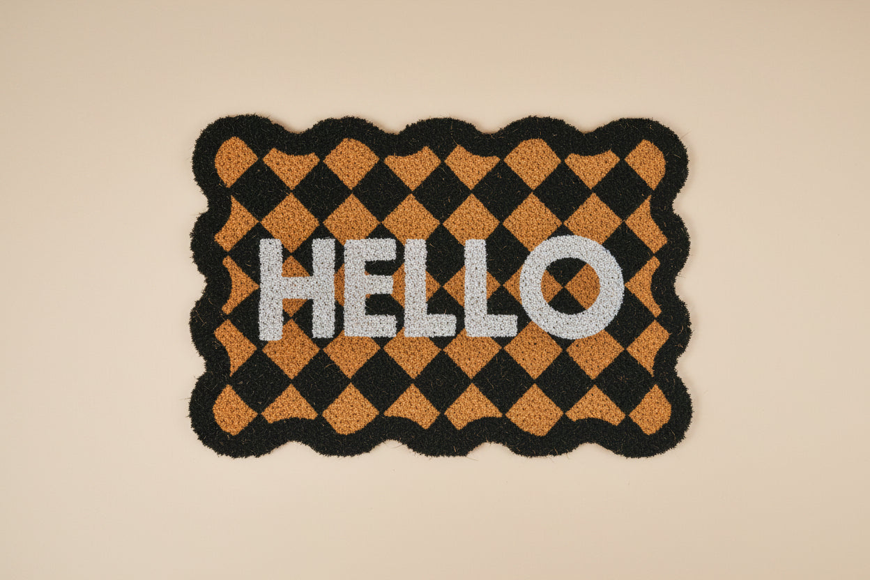 Paillasson damier “Hello”